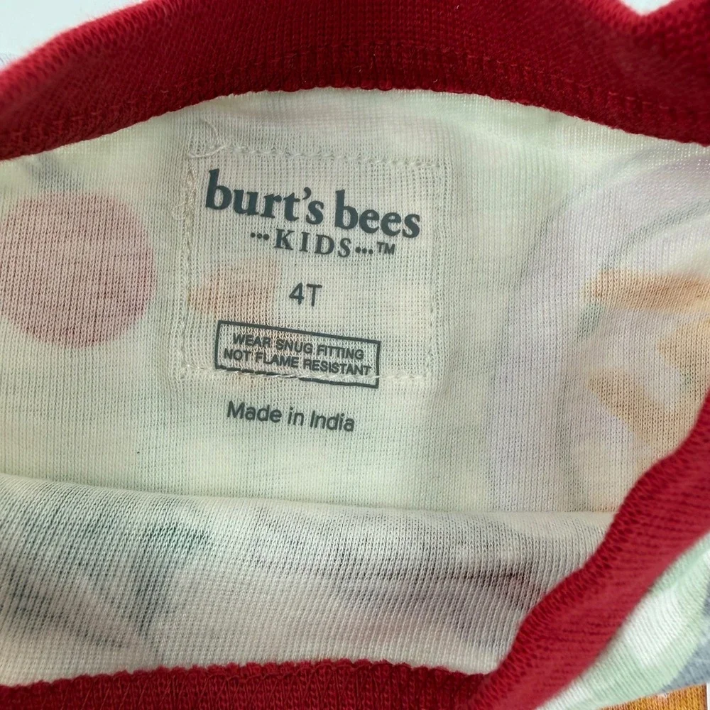 Burt's Bees Kids Pasta Gingham Organic Cotton Pajama Set 4T That's Amore NWT